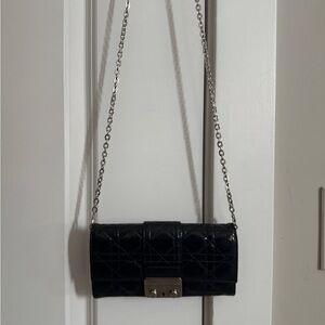 (Auth) Dior Cannage Patent Leather Wallet on Chain